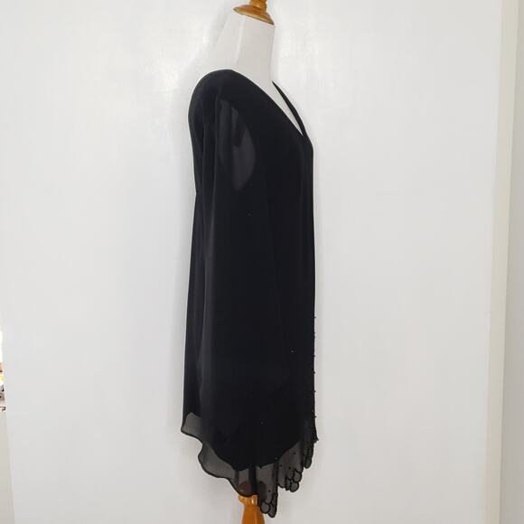 J.R. Nites by Caliendo Beaded Black Tunic Asymmetrical Hem V-Neck Women 10 - Picture 2 of 9